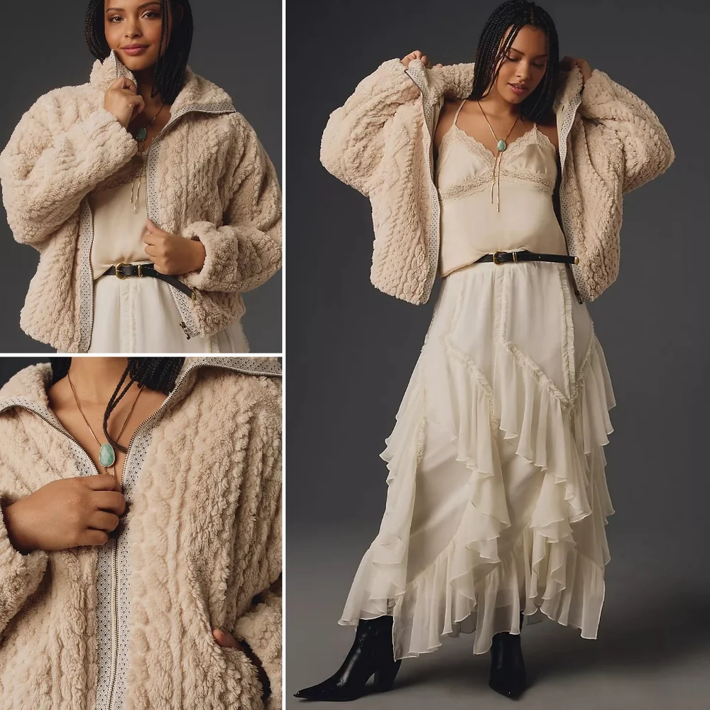 NWT, Anthropologie, Pilcro Cable Fuzzy Jacket in Ivory